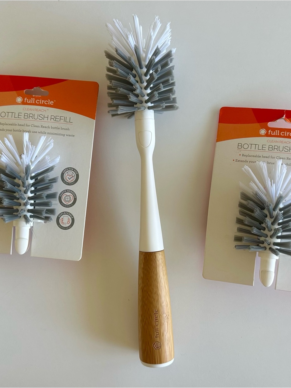 Full Circle White & Gray Bamboo Bottle Brush - Replaceable Head